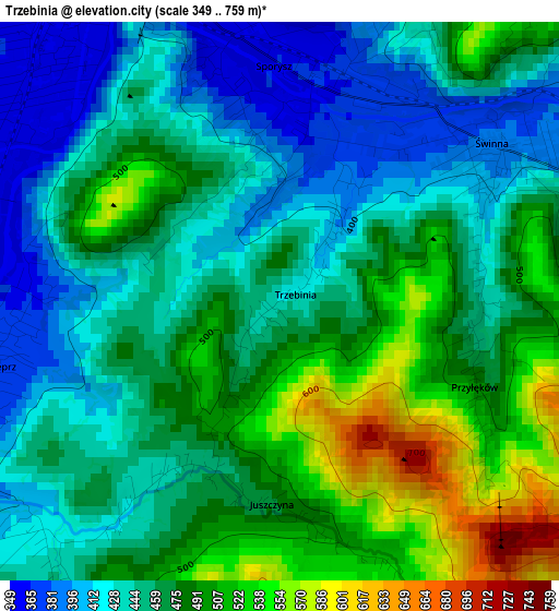 Trzebinia elevation map