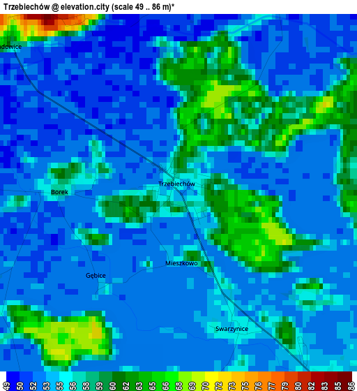 Trzebiechów elevation map