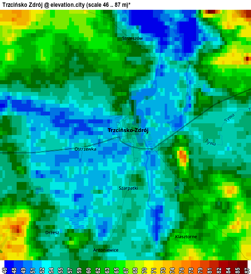 Trzcińsko Zdrój elevation map