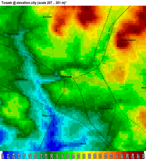 Toszek elevation map