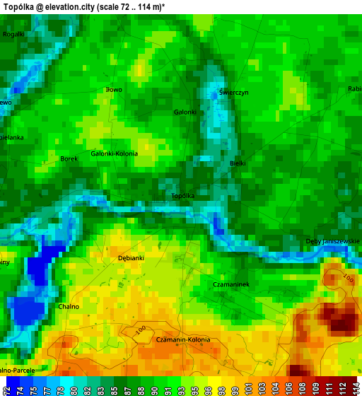 Topólka elevation map