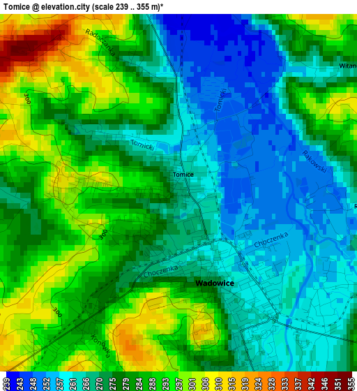 Tomice elevation map