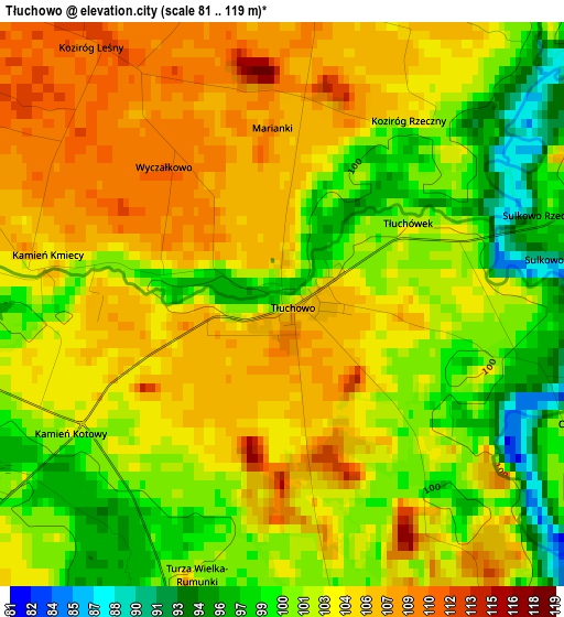 Tłuchowo elevation map