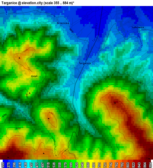 Targanice elevation map