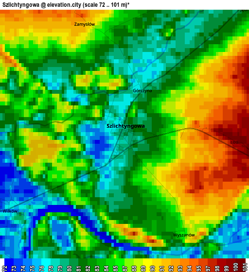 Szlichtyngowa elevation map