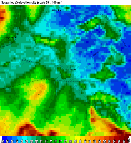 Szczaniec elevation map