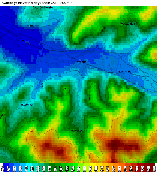 Świnna elevation map