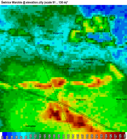 Świnice Warckie elevation map