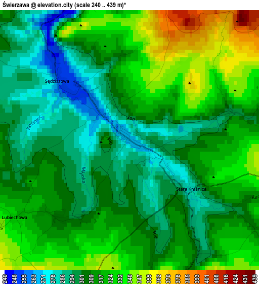 Świerzawa elevation map