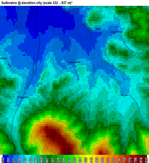 Sułkowice elevation map