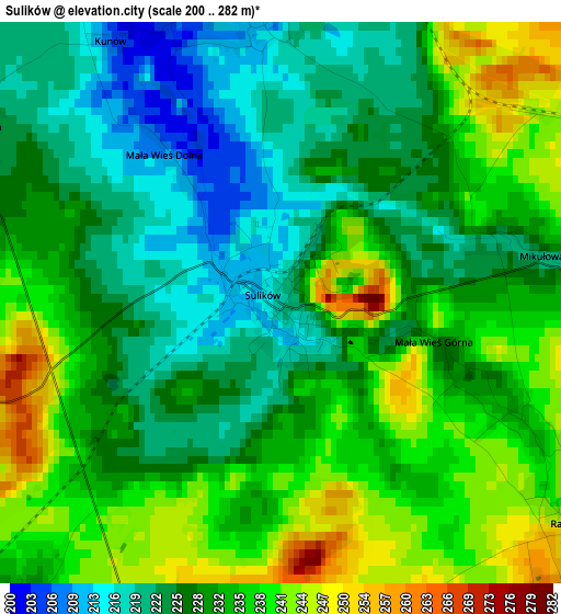 Sulików elevation map