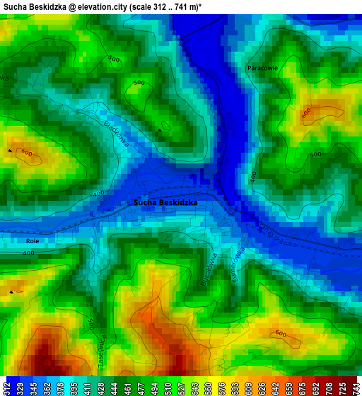 Sucha Beskidzka elevation map