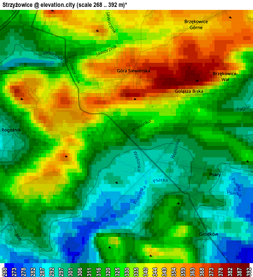 Strzyżowice elevation map