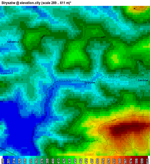 Stryszów elevation map