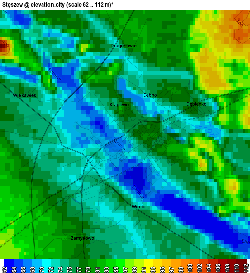 Stęszew elevation map