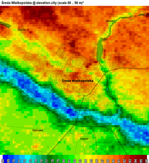 Środa Wielkopolska elevation map