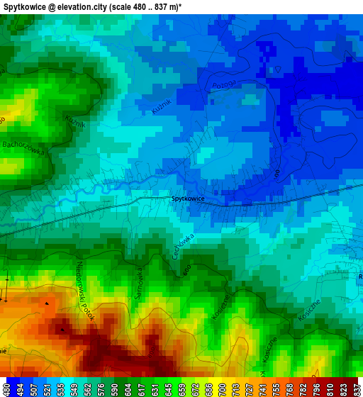 Spytkowice elevation map