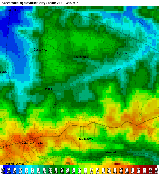 Szczerbice elevation map