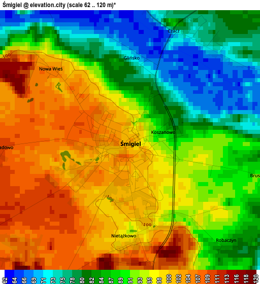 Śmigiel elevation map