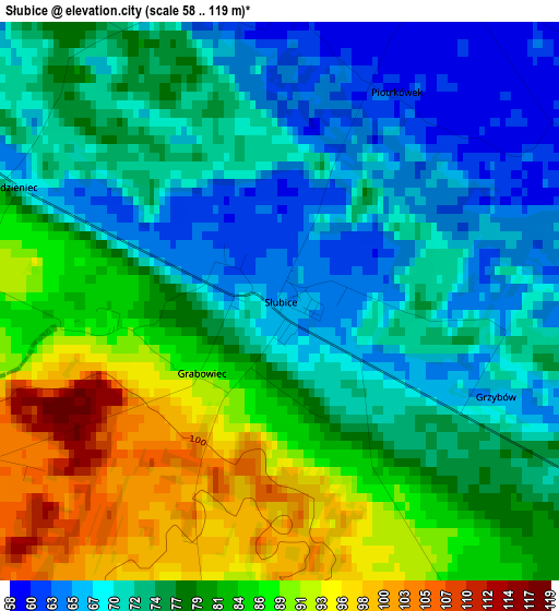 Słubice elevation map