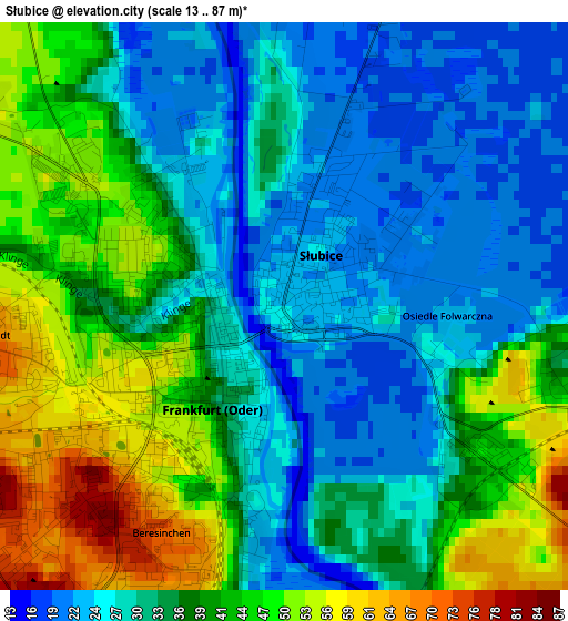 Słubice elevation map