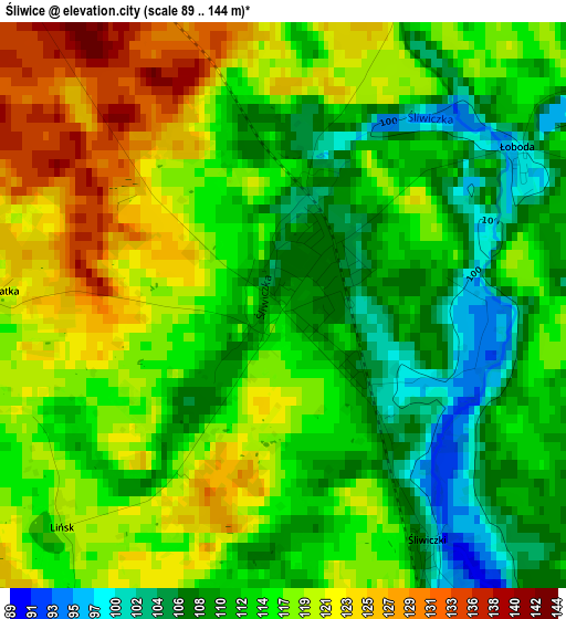 Śliwice elevation map