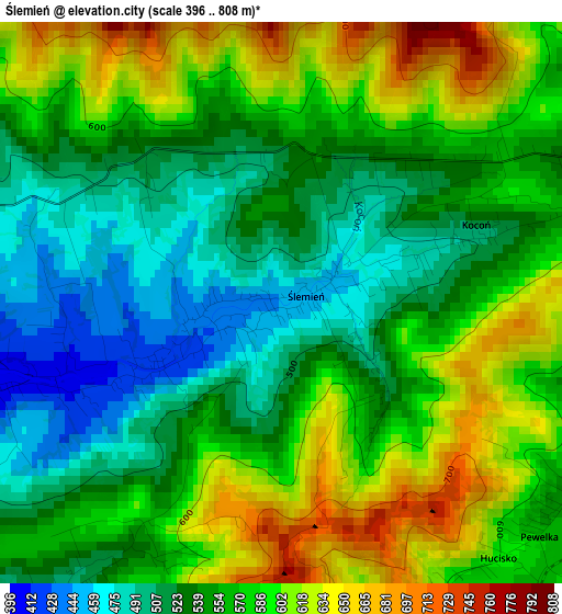 Ślemień elevation map