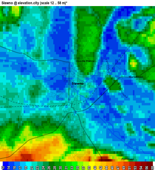 Sławno elevation map