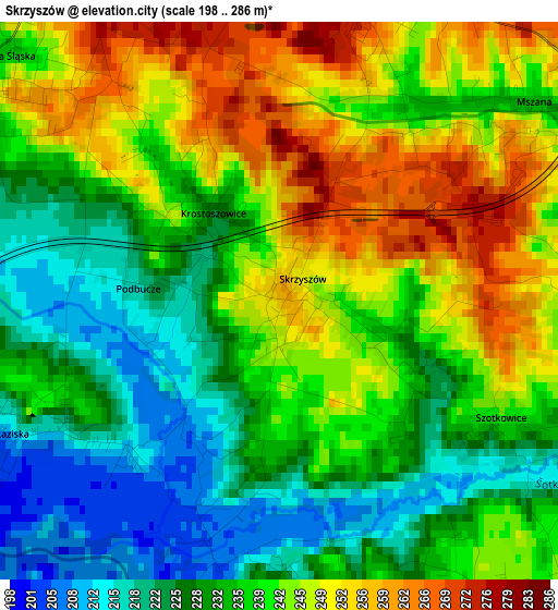 Skrzyszów elevation map