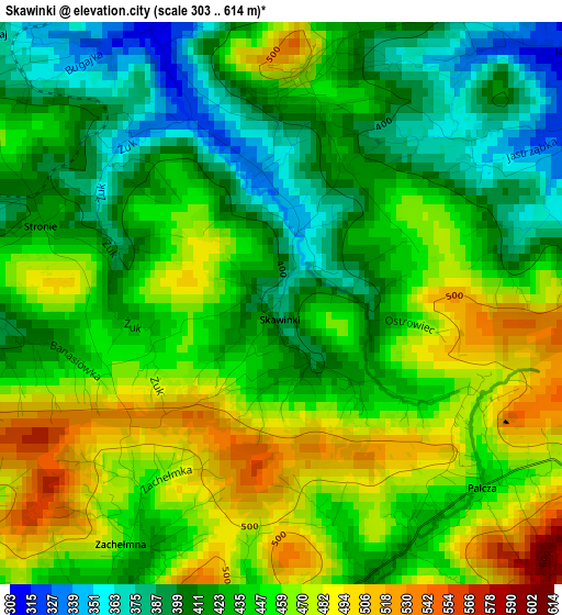 Skawinki elevation map