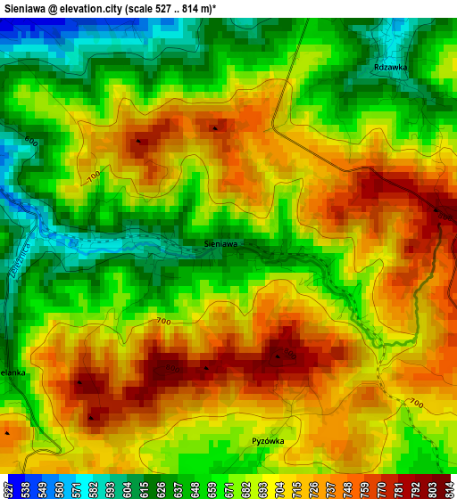 Sieniawa elevation map