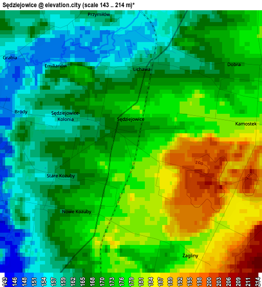 Sędziejowice elevation map