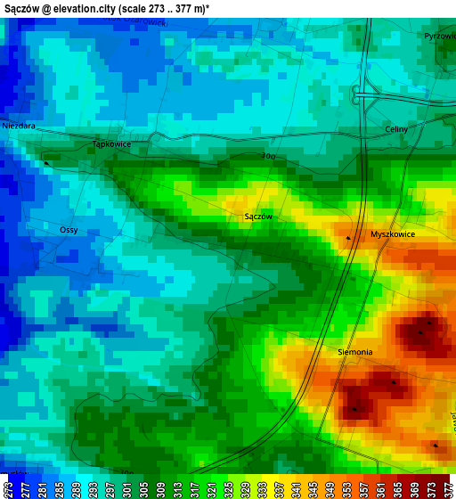 Sączów elevation map