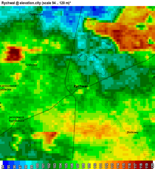 Rychwał elevation map