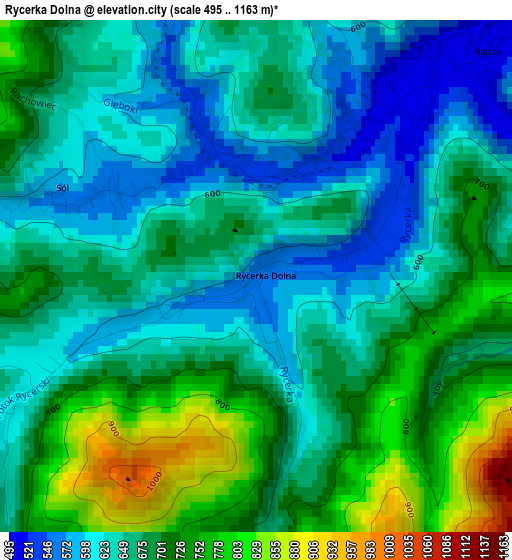 Rycerka Dolna elevation map