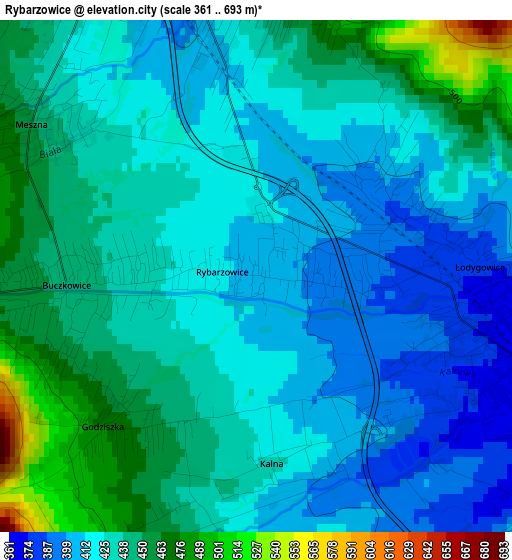 Rybarzowice elevation map