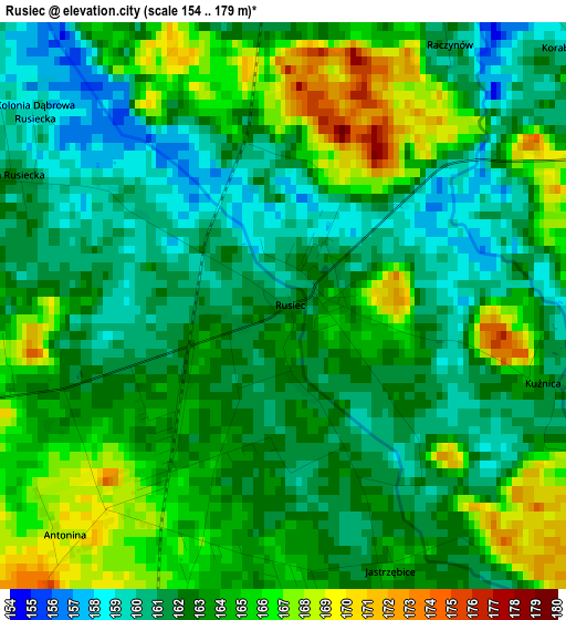 Rusiec elevation map