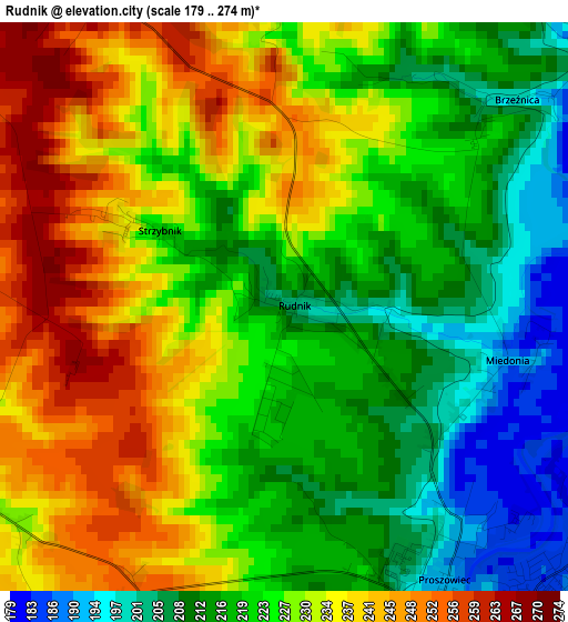 Rudnik elevation map