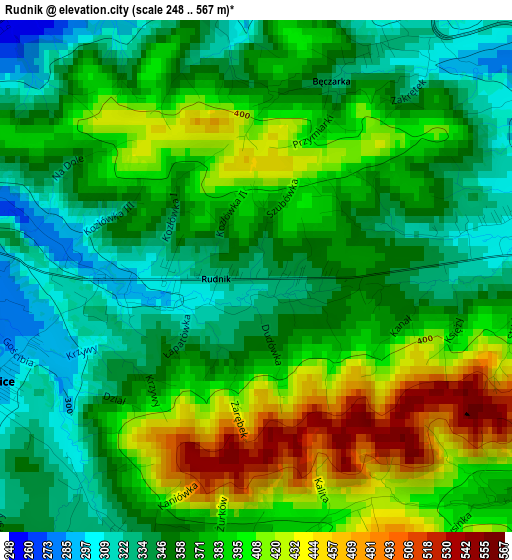 Rudnik elevation map