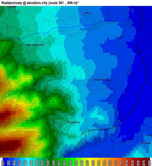 Radziechowy elevation map