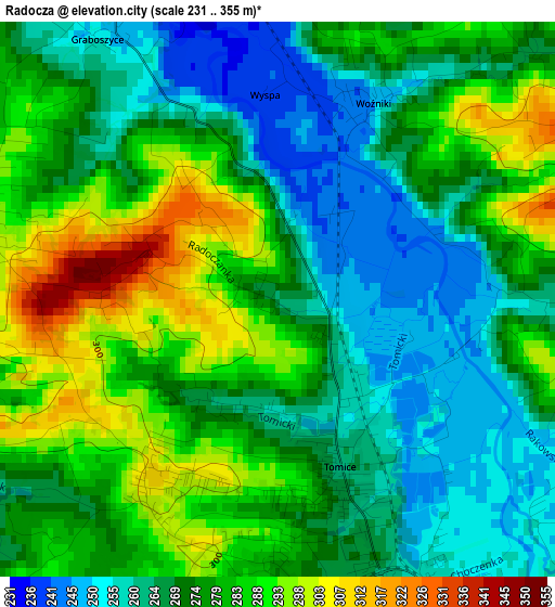 Radocza elevation map