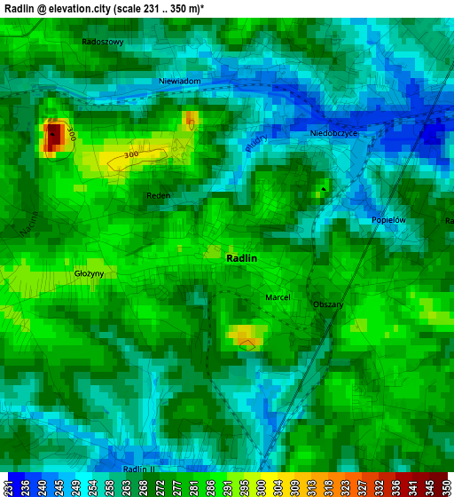 Radlin elevation map