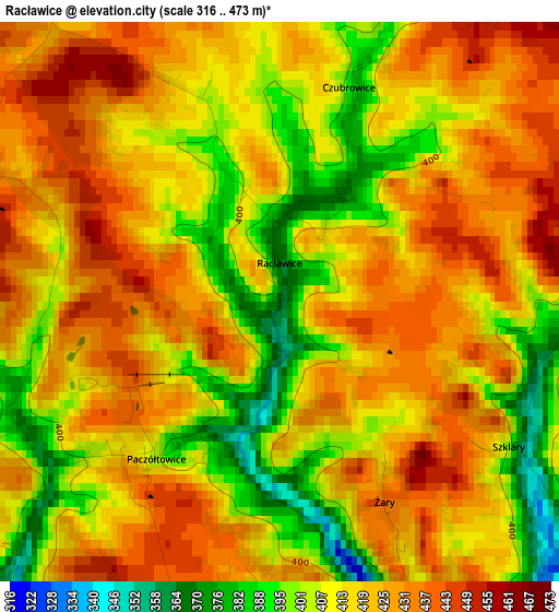 Racławice elevation map