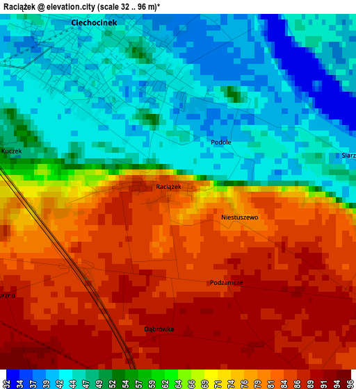 Raciążek elevation map