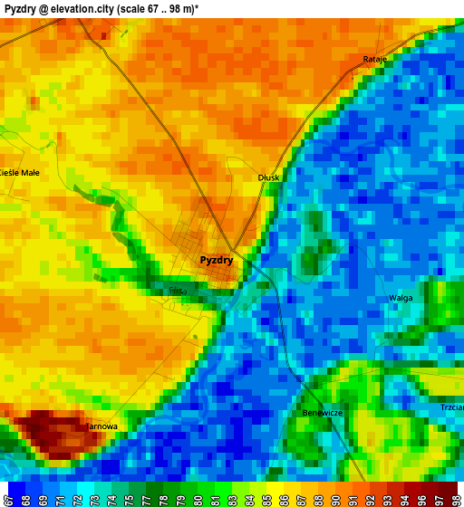 Pyzdry elevation map