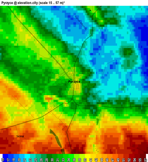 Pyrzyce elevation map