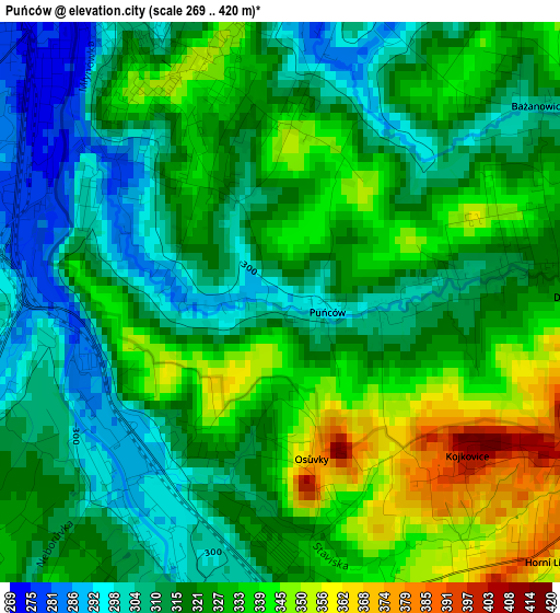 Puńców elevation map