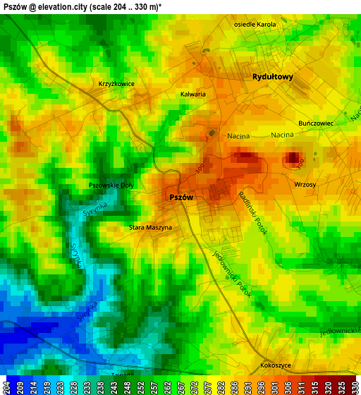 Pszów elevation map