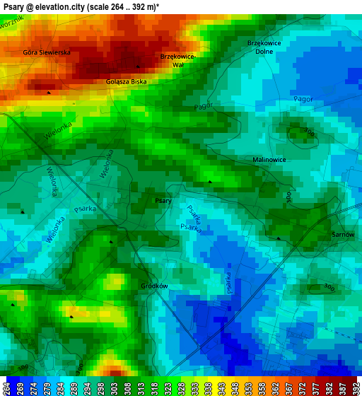 Psary elevation map