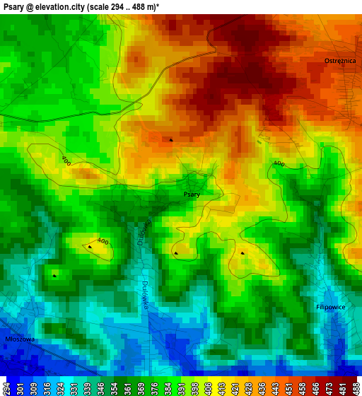 Psary elevation map